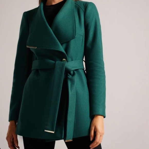 Ted Baker London Jackets & Blazers - TED BAKER Women's Green Rosess Virgin Wool Blend Wrap Coat